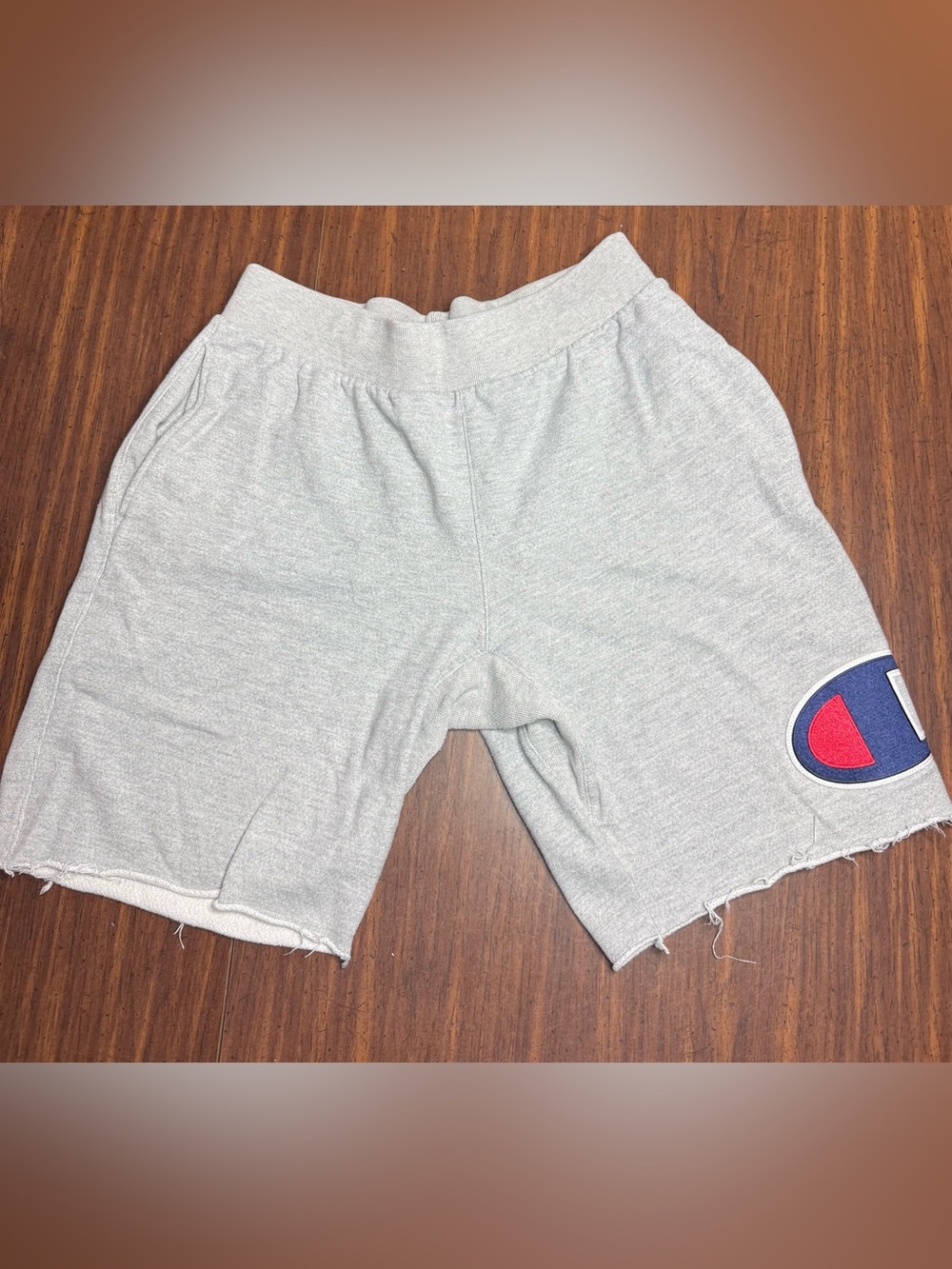 Champion Gray Athletic Shorts with Blue & Red Logo